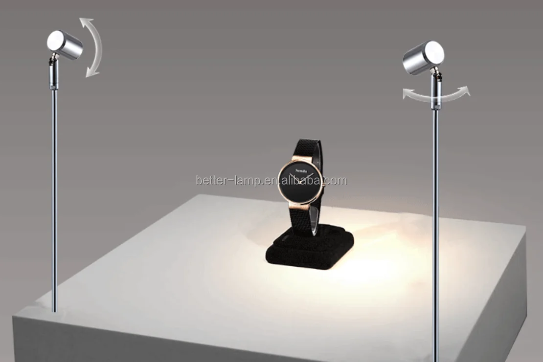 LED Light Table Desk Pole Counter Lamp Glass Pole 1w 3w 12V 6500k Jewelri Spotlight Rotating Jewellery showcase Lighting