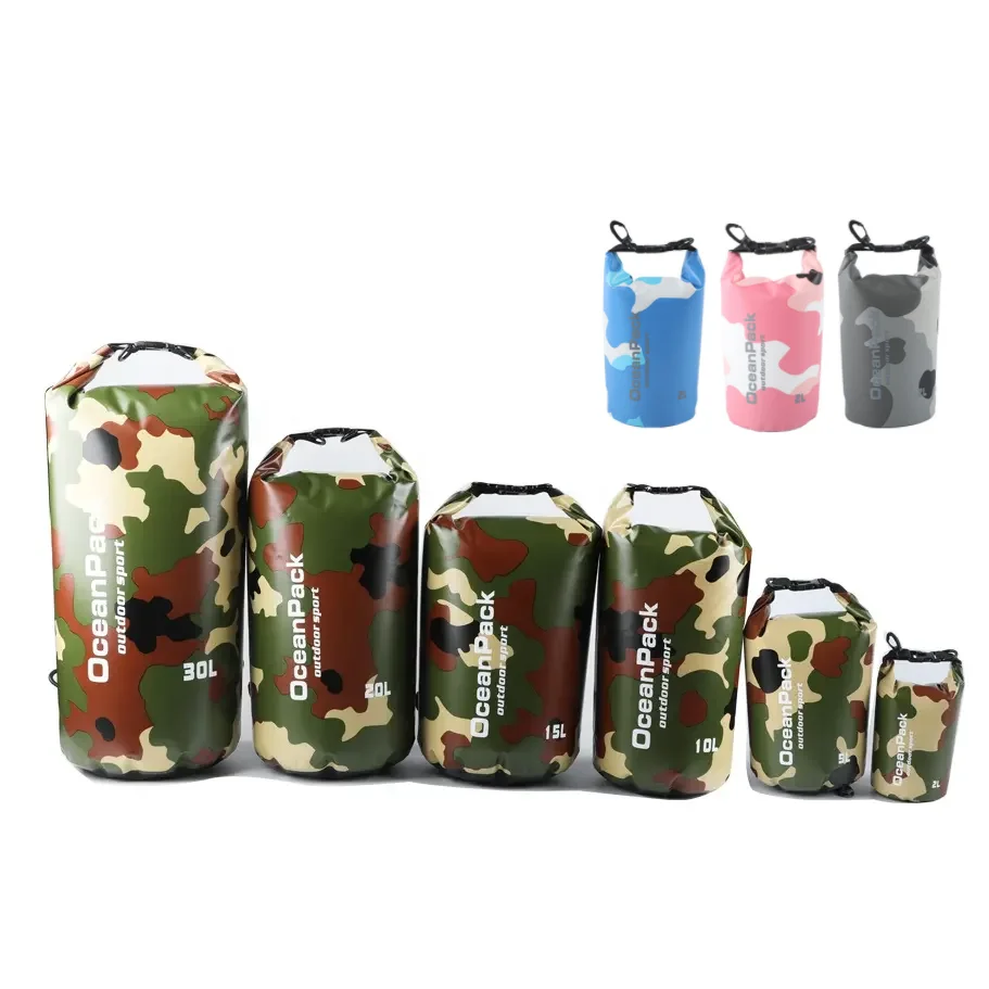 5L 10L 15L roll top lightweight PVC tarpaulin ocean pack dry bag outdoor camouflage waterproof dry bag With Shoulder Straps