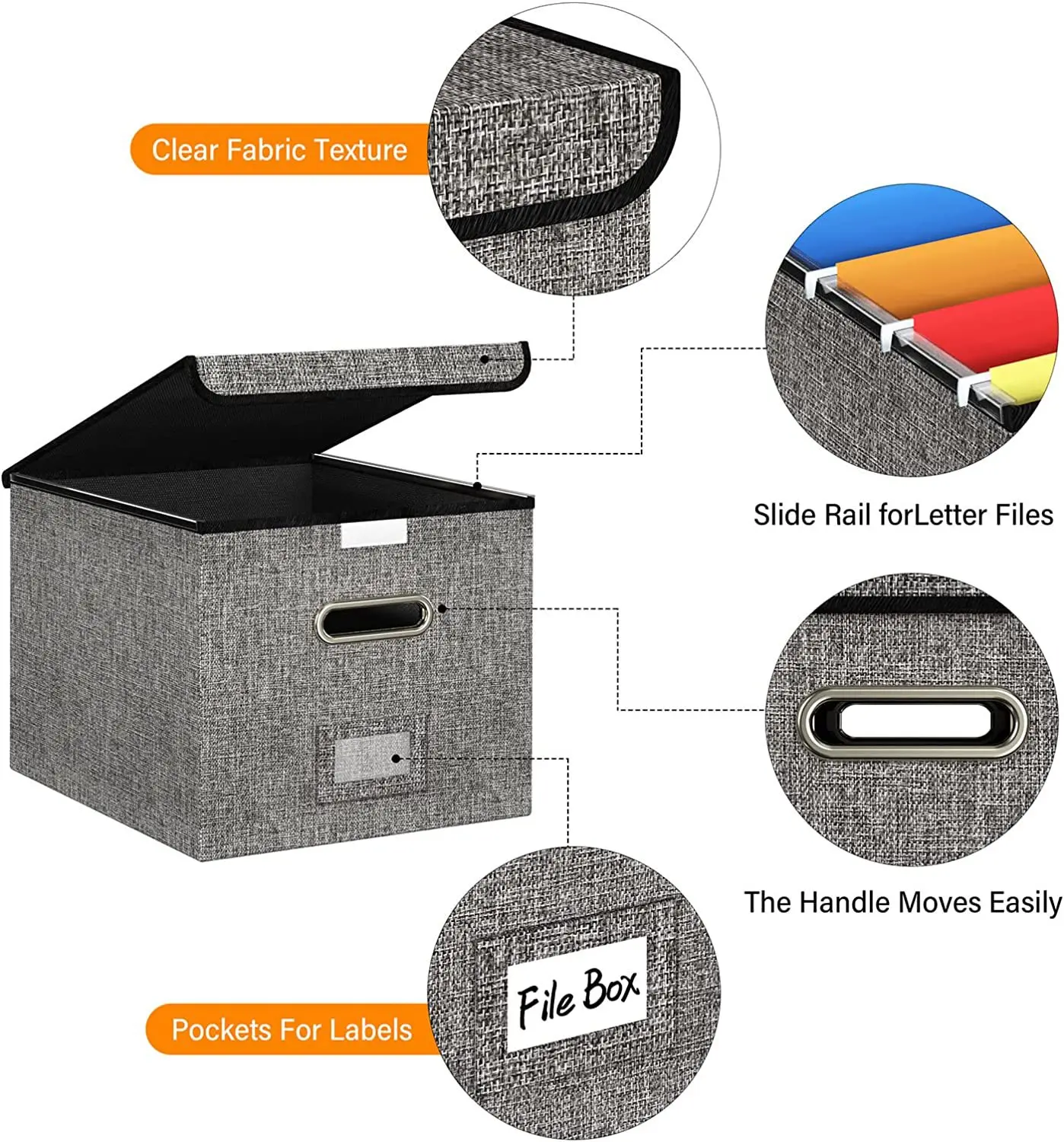 File Storage Organizer Box With Lid Linen Office Document Storage