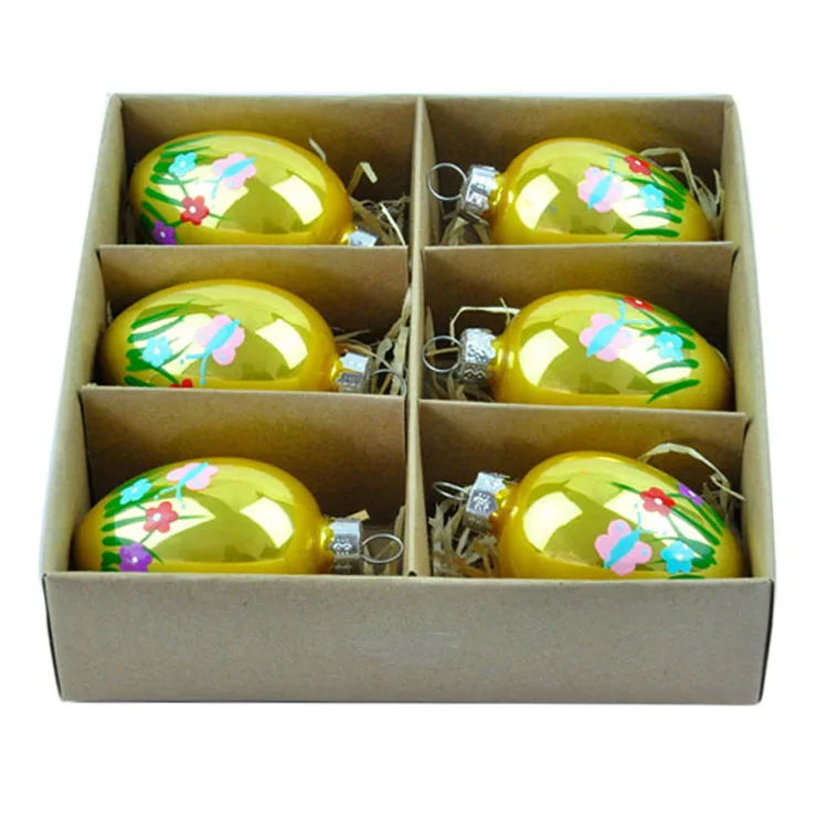 Customized handmade decorative wholesale hanging blown glass Easter eggs painted manufacture