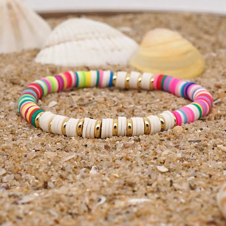 XOCARTIGE Braccialetti Heishi Arcobaleno Per Donna, 9 Pezzi, Perline In Vinile, Elastici, Stile Boho Estivo