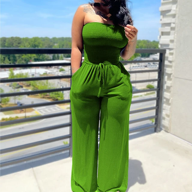 Gx0605a Summer Solid Color Sleeveless Wide Leg Jumpsuit For Women ...
