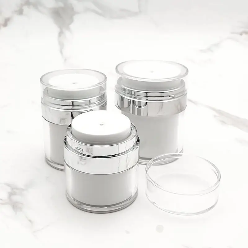 Plastic Cosmetic Packaging Empty Round Acrylic Airless Pump Jar Refillable Vacuum Bottle for Eye Cream and Skincare