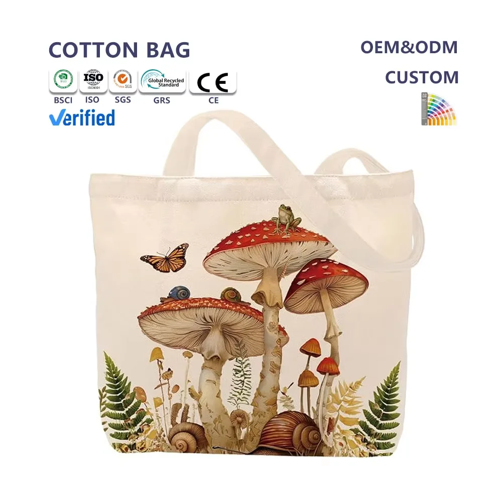 Personalized Custom Logo Canvas Cotton Shoulder Bags Organic Cotton Letter Tote Bags for Womens Ladies Shopping Bags for Outdoor