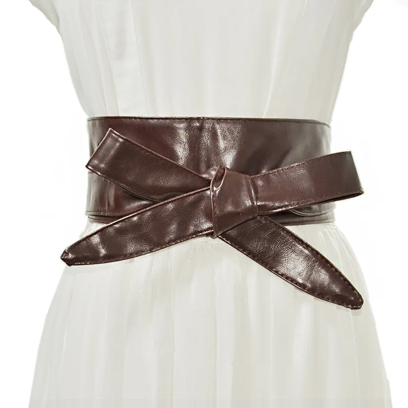 Women Obi Style Waist Belt Soft Faux Leather Wide Wrap Around Bowknot  Ladies Wai