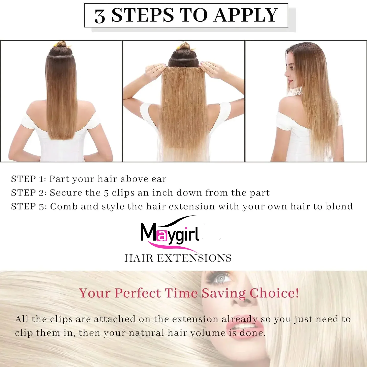 Extension per capelli umani brasiliani Remy con clip, set da un pezzo, lisci naturali, testa intera_voghion.com