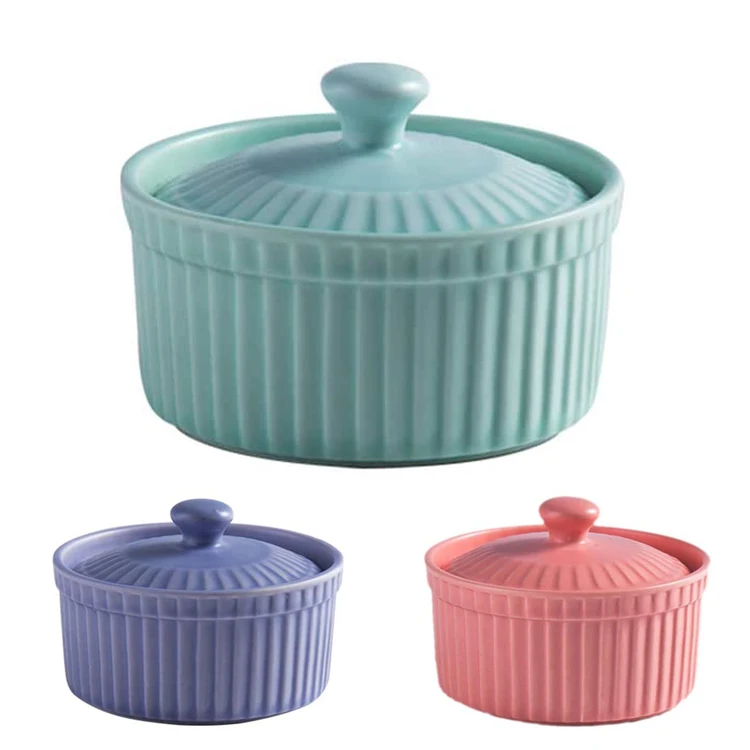 Round Shape Porcelain Embossed Ramekins for Baking 4 Oz Turquoise Ceramic Creme Brulee Souffle Dishes Stoneware Color Glazed