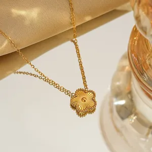 Fashionable Charm PVD Gold Plated 18K Stainless Steel Pearl Flower Double Sided Design Necklace for Women Rope Chain