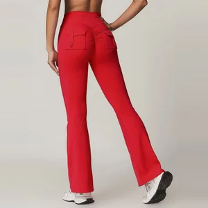 Red Yoga Flare Leggings With High Waist Design and Flexible Fabric for Gym and Casual Wear