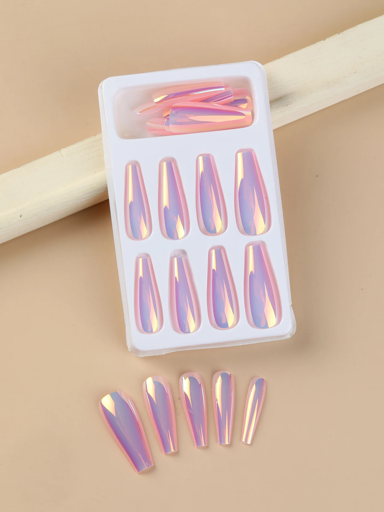 Ins Popular 24pcs/box Abs Long Coffin Jelly Glue Artificial Nail Tips ...