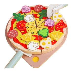 EDULAND Children's Early Childhood Education DIY Wood Kitchen Play Set Pizza Fruit Vegetable Simulation Fun Role-Playing Food