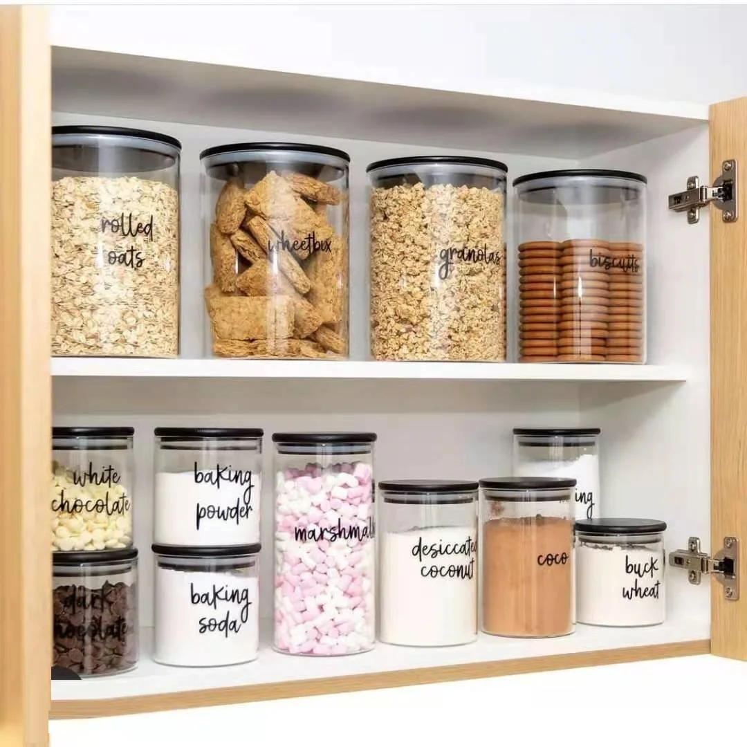 kitchen Storage glass jar with Black bamboo lid Glass container with lid