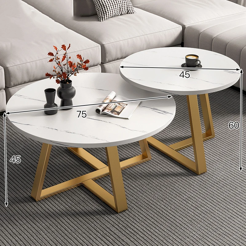 Modern Living Room Home Furniture With White Round Coffee Table with steel frame