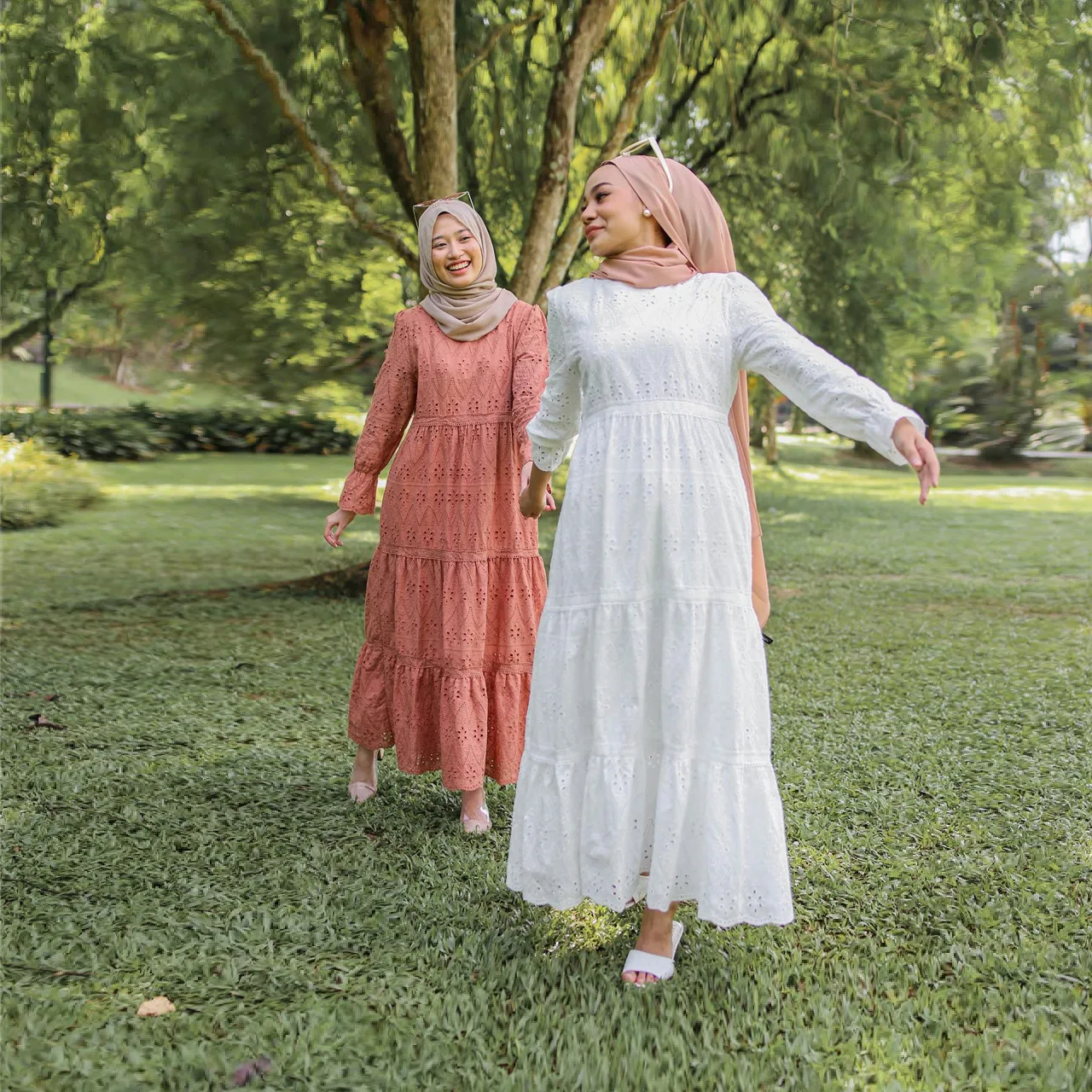 chinese dress ladies Modest Muslim Woman's Empire Waist Shimmery Tulle Dress - 36229 main image 1