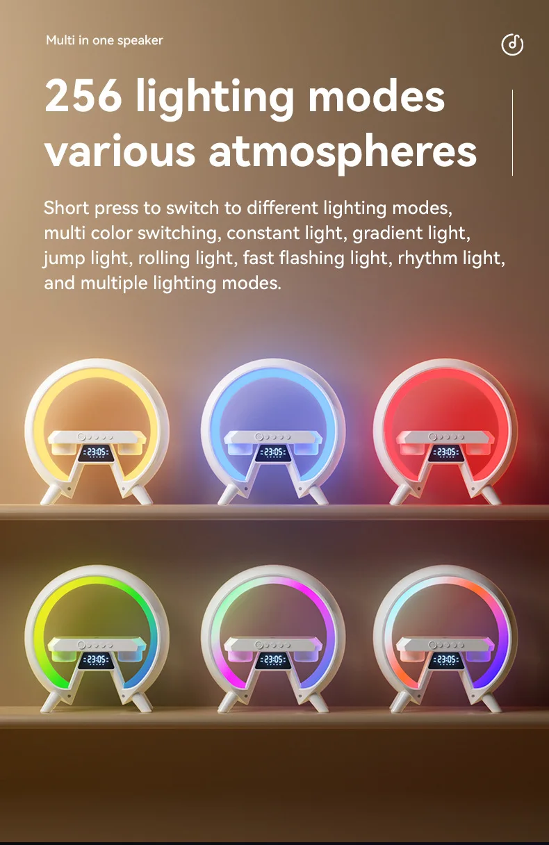 New Colorful Dazzling With Clock Lamp Bedside Speaker Multi-function Bluetooth Audio Wireless Charger Nightlight