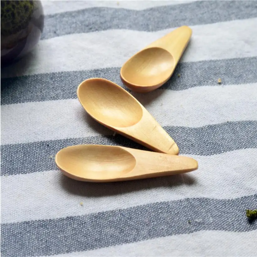 Mini Natural Wooden Spoon Scoop Tea Coffee Condiment Salt Seasoning Sugar  Spoon Ice Cream Tea Leaf