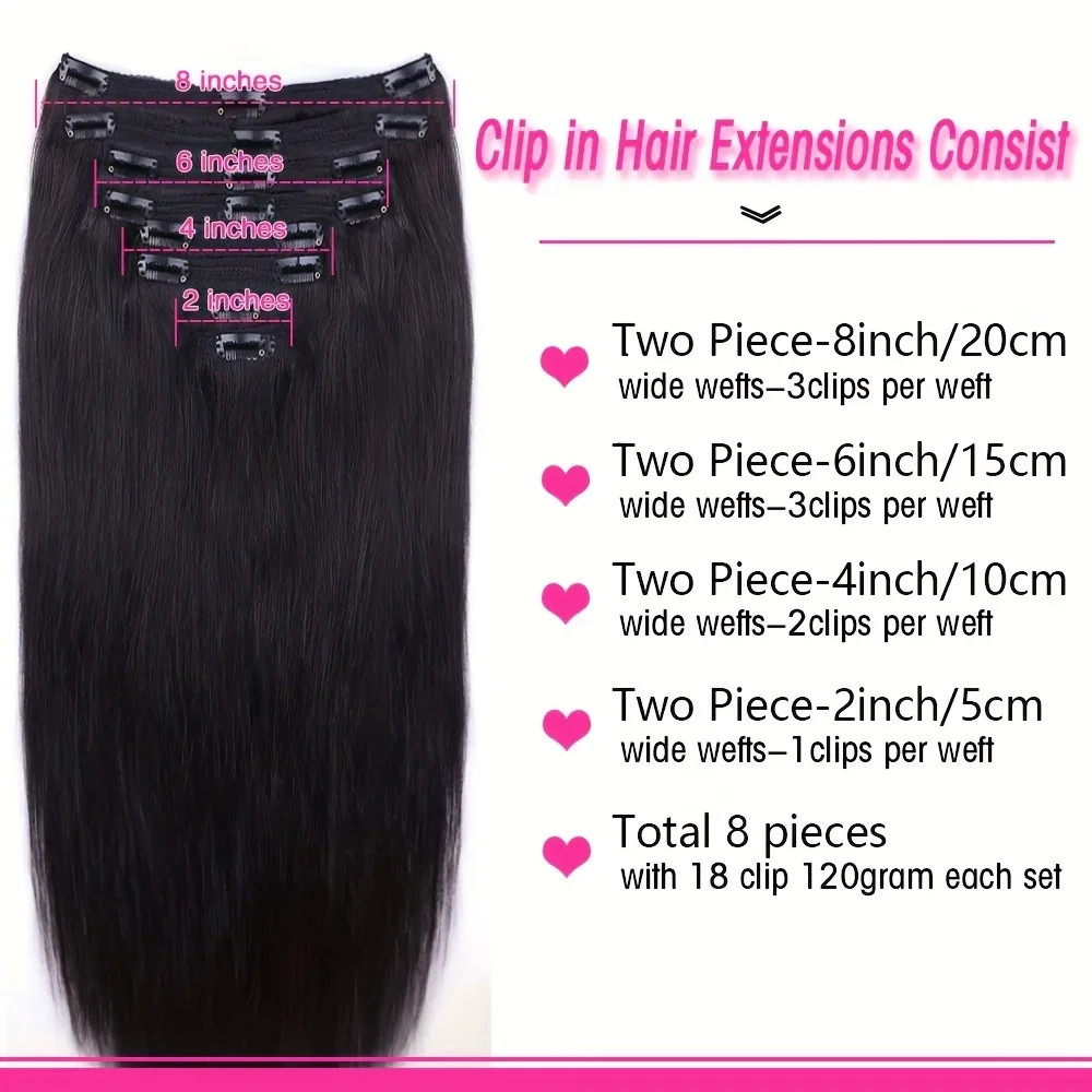 Extension per capelli umani con clip di colore naturale, 8 pezzi, brasiliani Remy, 18 clip per donne_voghion.com