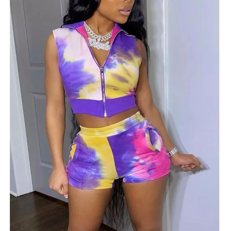 tie dye biker short set wholesale