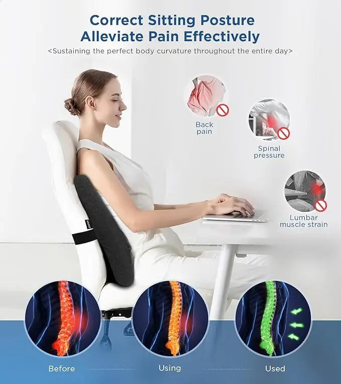 Black OEM Ultra Pain Relief Cooling Memory Foam Back Cushion Lumbar Support Pillow Ergonomic Lumbar Pillow for Car Office Chair