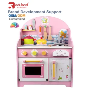 Eduland Pretending Role Play Pink Big Cooking Baby Girl Wooden 2 in 1 Kitchen Accessories Toy Sets
