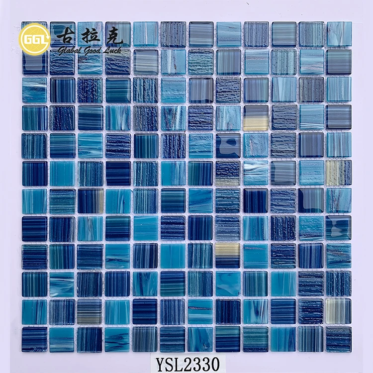 Bluewhale Tile Hot Melt Glass Swimming Pool Tile Square Blue Iridescent Swimming Pool Tile Glass Mosaic supplier