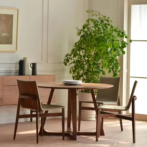 Wood Tables Wooden Furniture Round Dining Tables Hot Selling High Quality Walnut Solid Coffee Home Restaurant Dining Set Modern