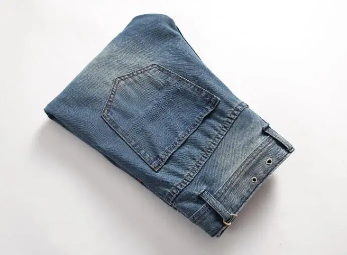 Custom Logo Worn ripped jeans European and American fashion trendy men's high-end denim jeans
