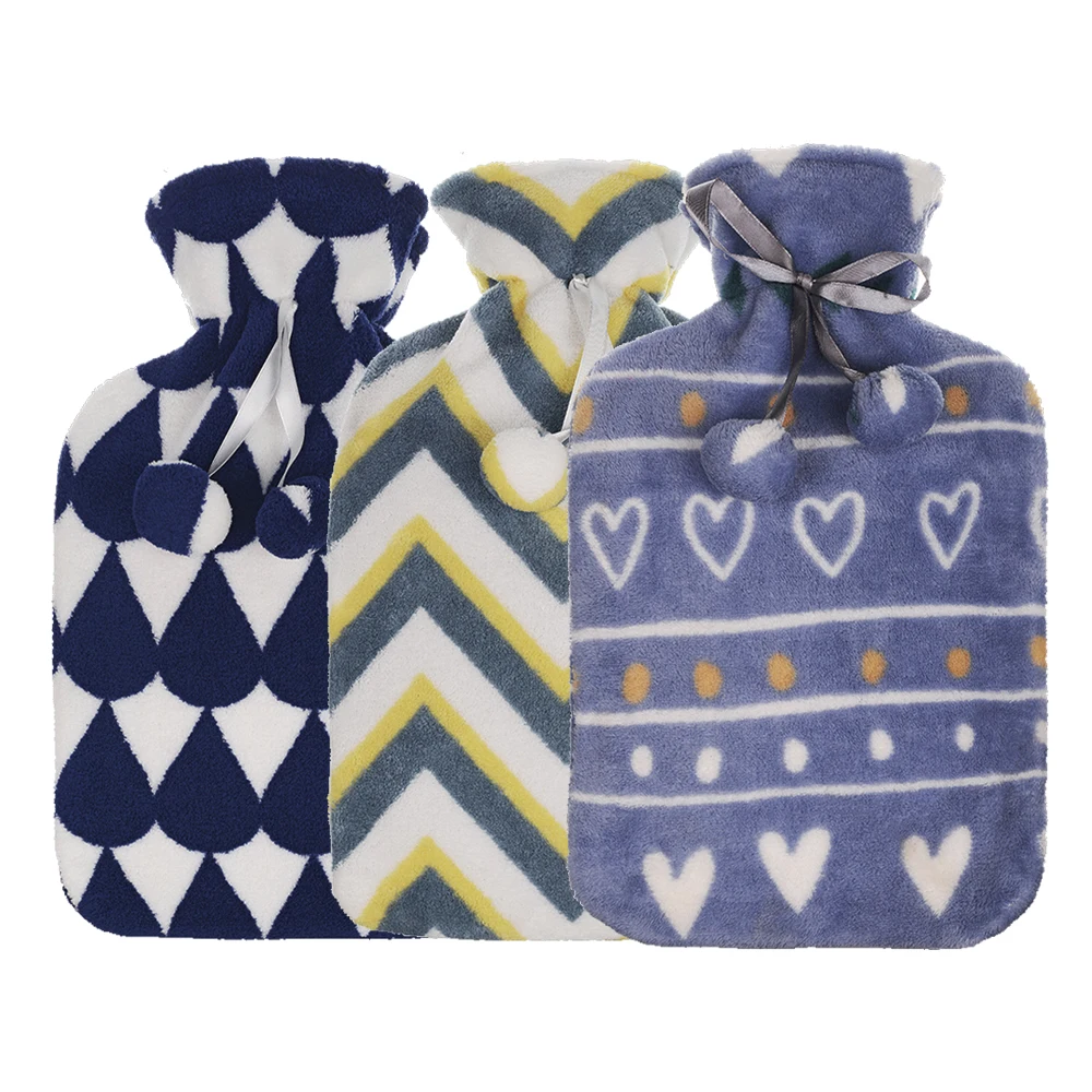 cheap and comfortable high quality hot water bottle bs logo 2000ml rubber hot-water bag soft fleece cover