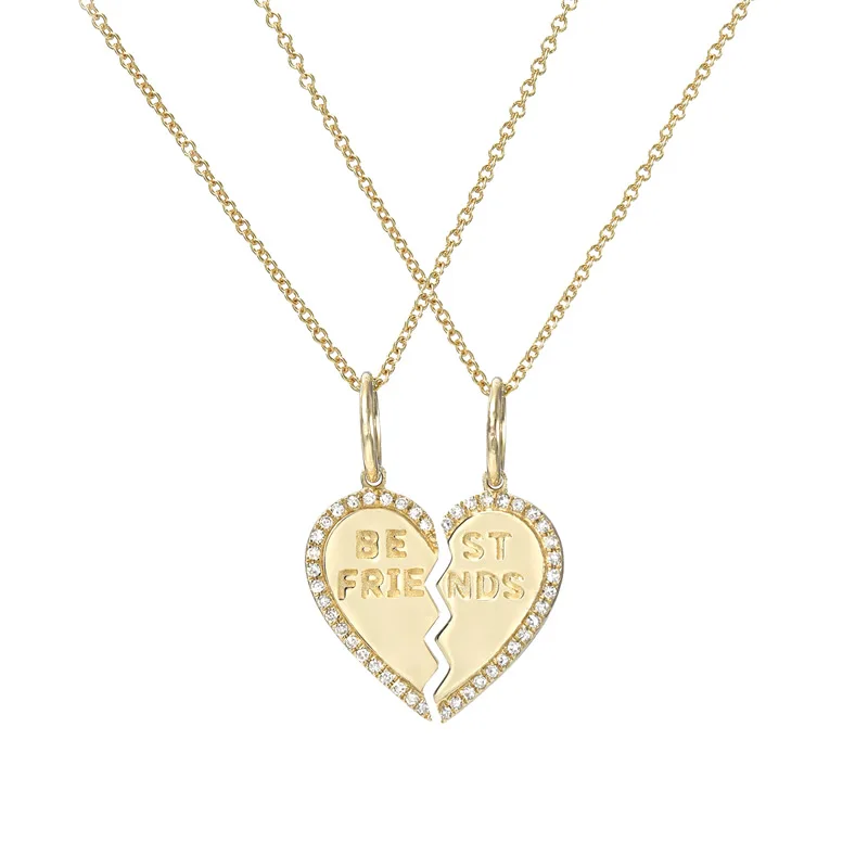 Hot Selling Love Heart Best Friend Necklaces for 18k Gold Plated Diamond  Best Friend Pendant Necklace Set