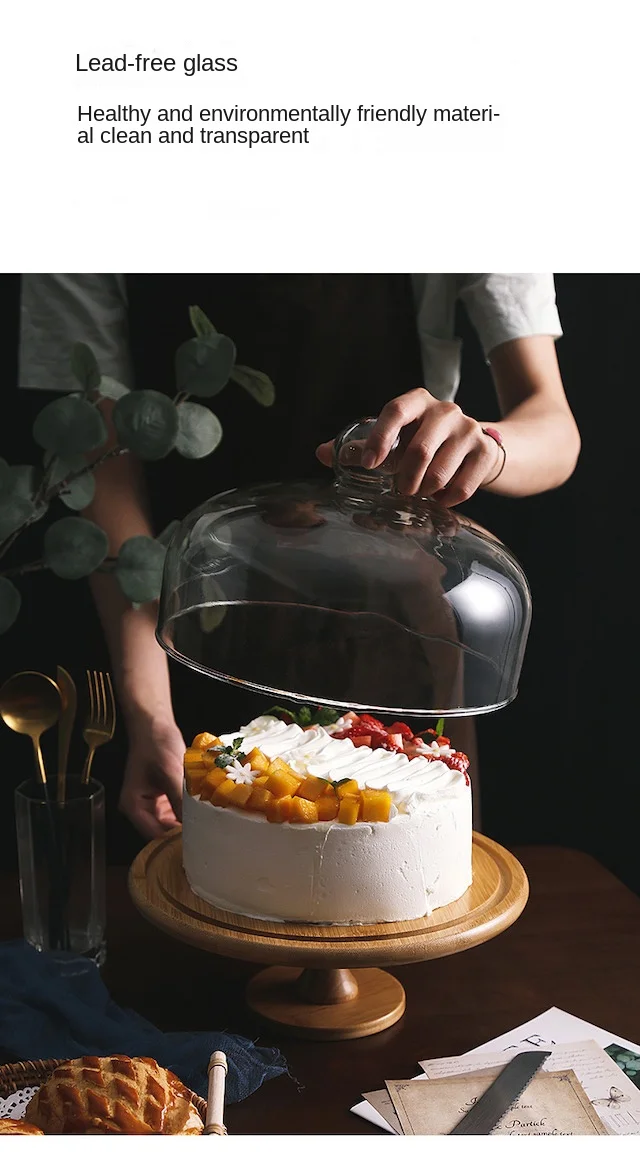 Alzata Per Torta In Bambù Con Coperchio Ohuhu - 2 In 1 Piatto Girevole - Foto 5