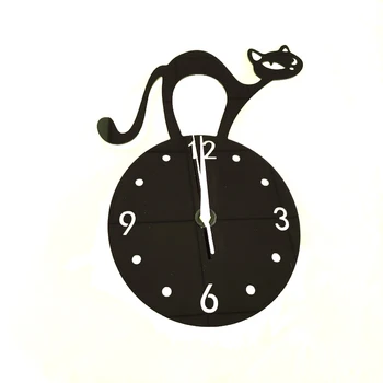 Black Cat Acrylic Wall Mirror Clock Bedroom Wall Decor Acrylic Cute Cat 3D Wall Clock Modern Cute Cat Clock Shaking Home Decor