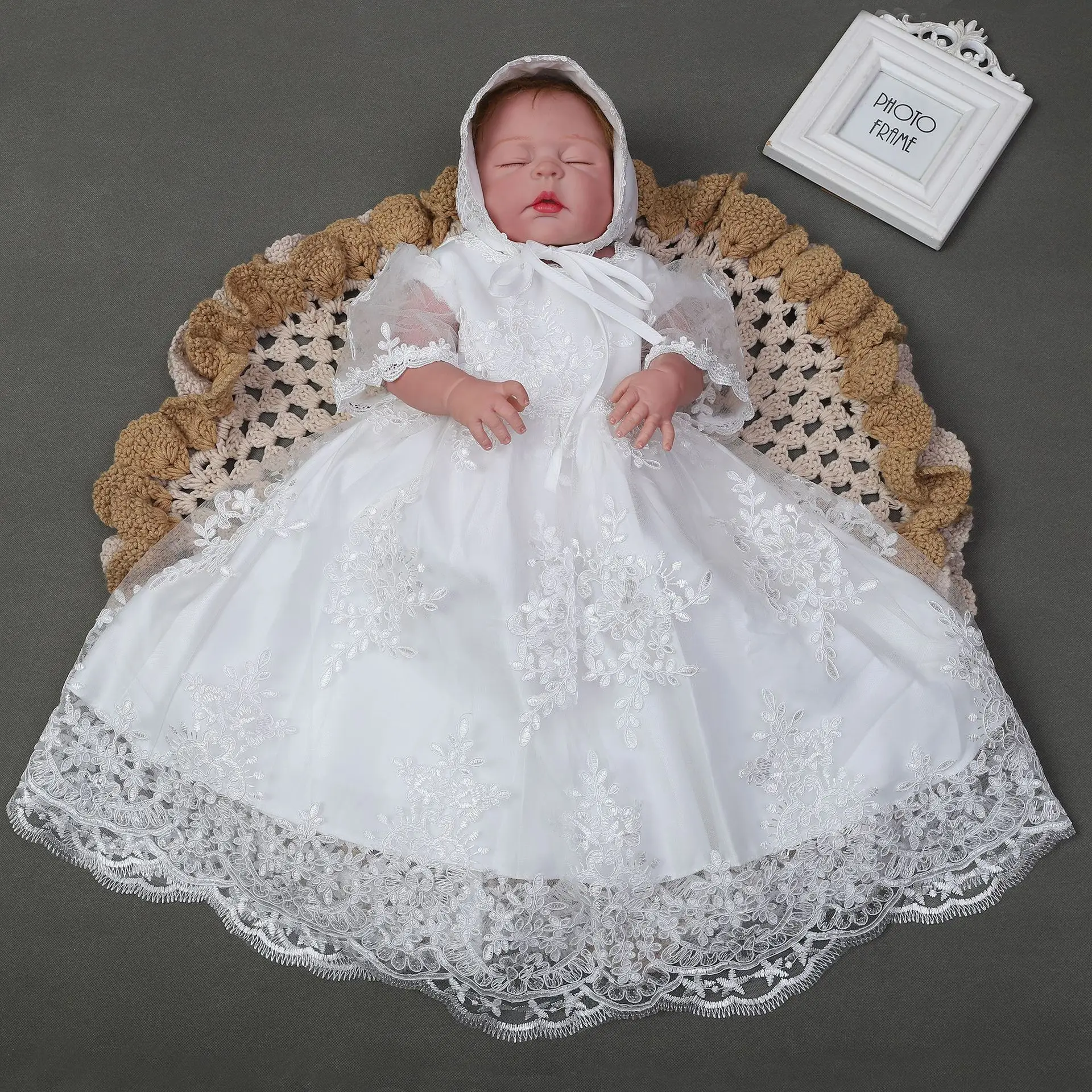 Summer White Baptism Dress for Baby Girls Princess Wedding Dress Lace White  Christening Gown Birthday Communions