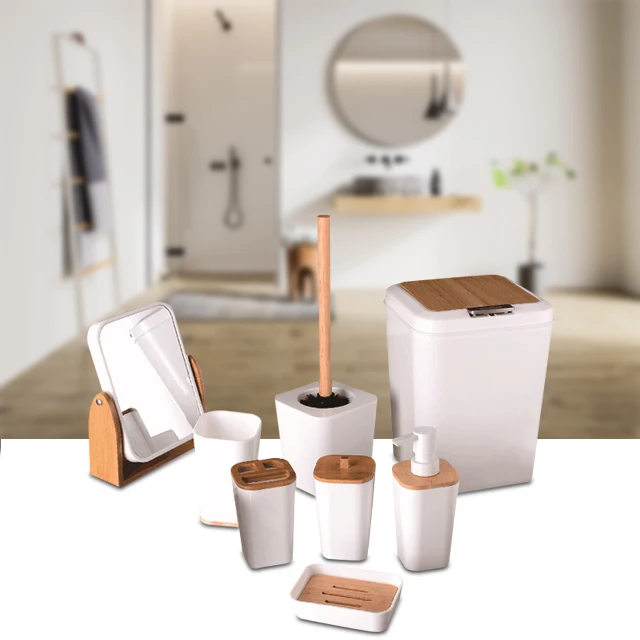 Latest Design Bath Accessories Bamboo Combined Plastic Bathroom Set