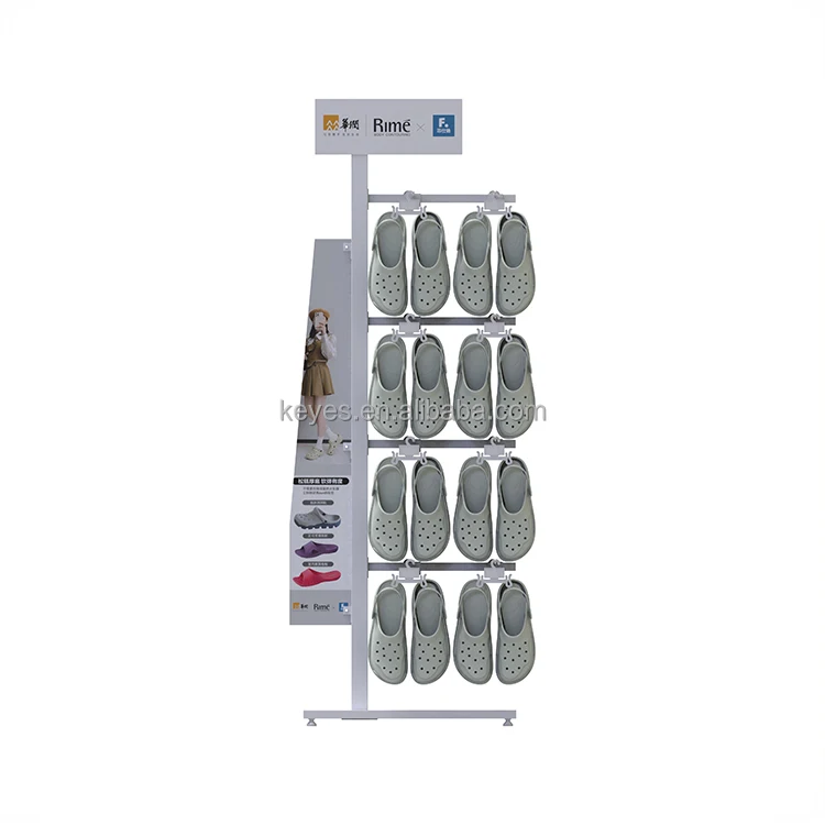 Merchandising Wire Mesh Footwear Crocs Display Rack Fixture Free Standing Shoe Metal Hanging Slipper  Display Stand
