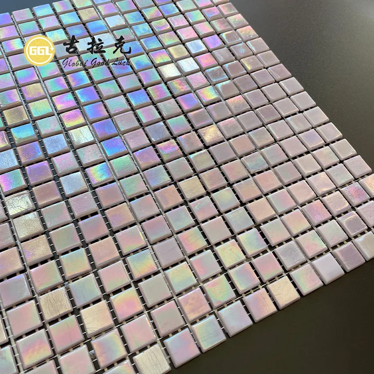 Iridescent Pink Tile Pool Swimming Tiles Hot Melt Glass Mosaic manufacture