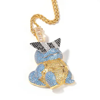 Free Shipping Cuban Chain Hip Hip Cartoon Turtle Full Diamond Pendant Copper Set Zircon Cuban Chain Stainless Steel Necklace
