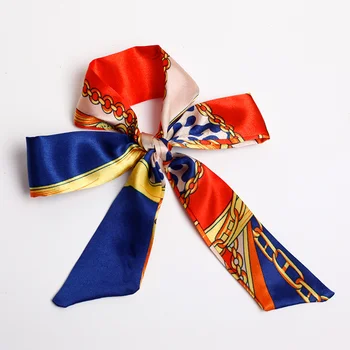 Ladies Charm Fashion Scarf Necklace Lightweight Chain Pattern Red Cheap Scarves Polyester Hair Narrow Ribbon Bag Decoration