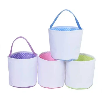 Blank Sublimation Canvas Easter Basket Easter Egg Hunt Baskets With Handle For Party Gifts