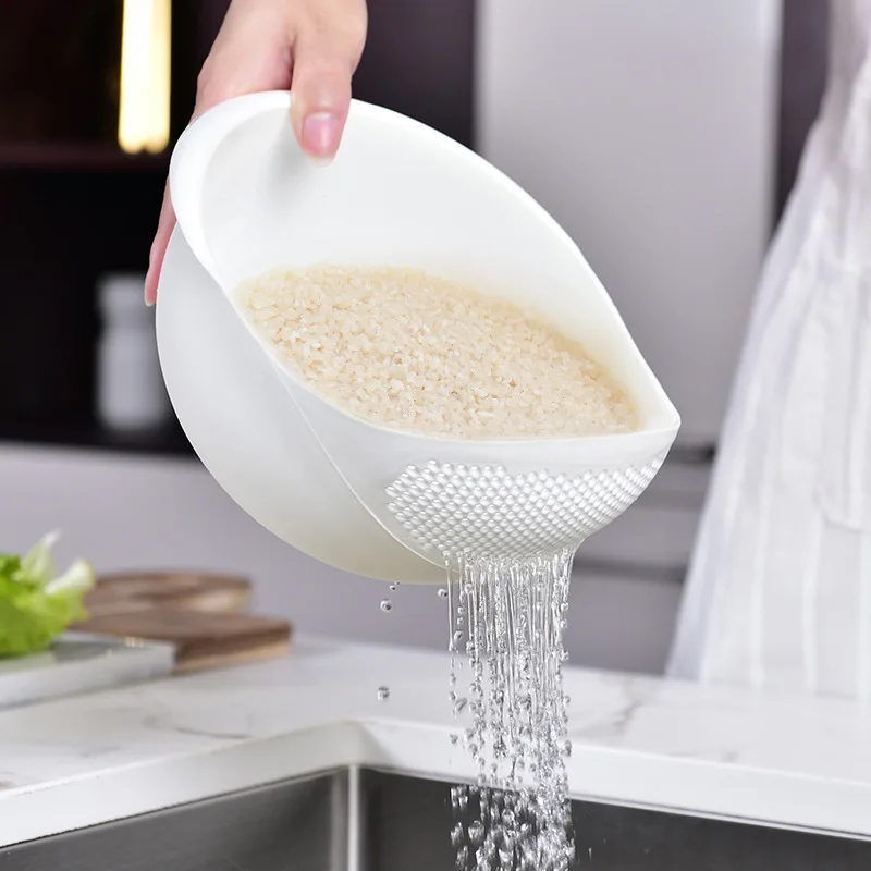 WOIWO Cestino Per Acqua E Lavaggio Riso - Plastica Ispessita Con Manico - 24x17x13 Cm - Rosa - 2