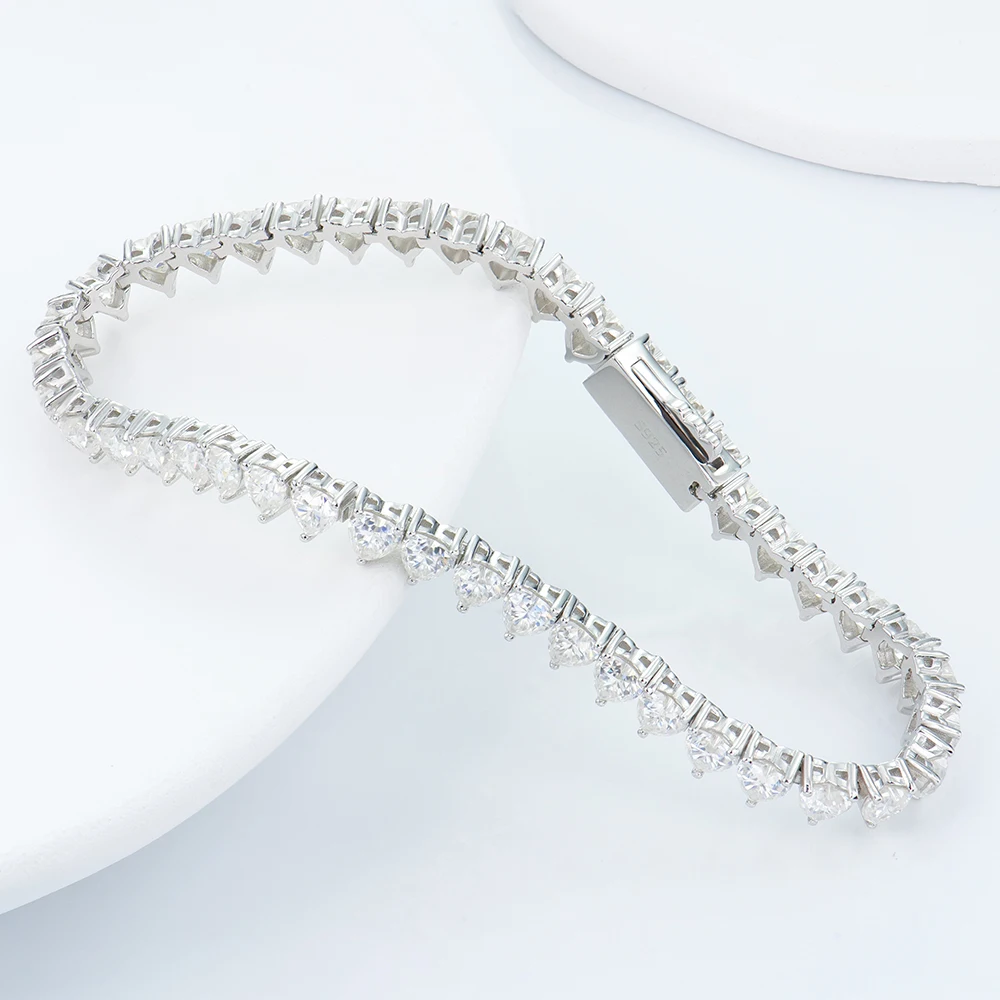 Pass Diamond Tester 925 Silver 4*4mm Heart Shape VVS DEF Mossanite Diamond Tennis Bracelet Fashion Jewelry for Party for Wedding