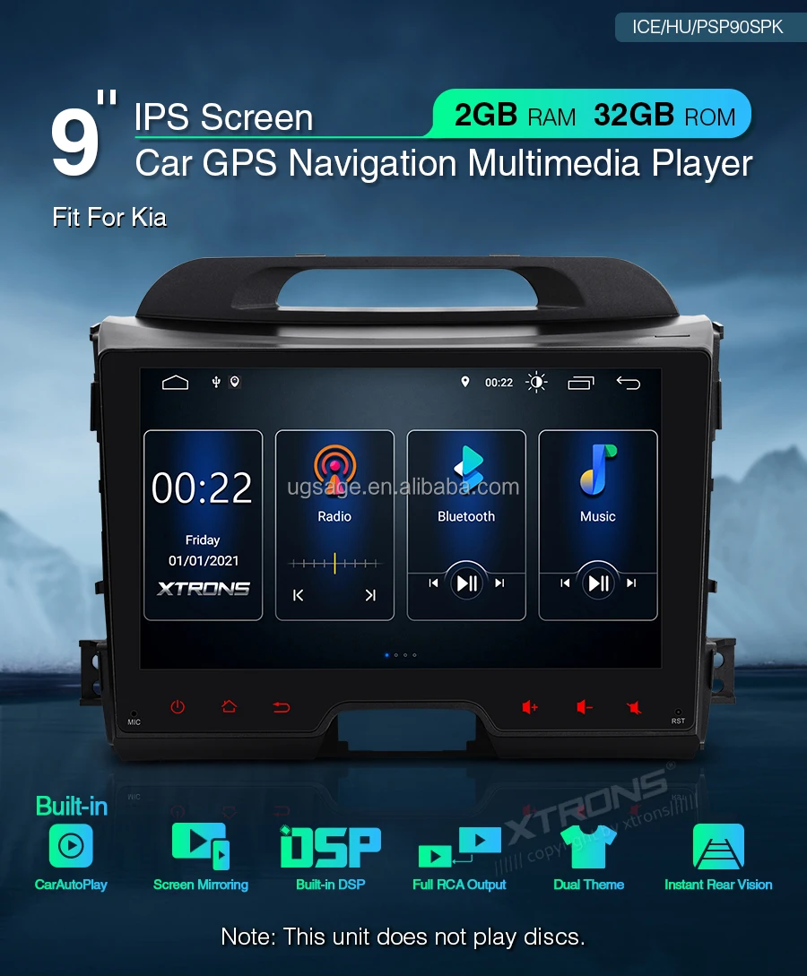 Full RCA For Kia Sportage Series 3 2010-2016 XTRONS Android 10.0 Car Stereo Built in DSP with 9 Inch IPS Touch Screen Auto Radio GPS Navigation Head Unit In Dash Bluetooth Support WiFi DVR DAB 