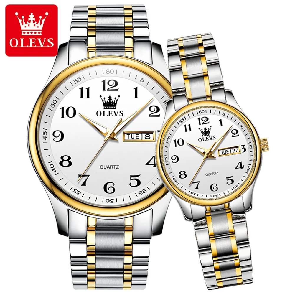 Men's Women Gold Silver Tone Date Waterproof Stainless Steel Couple Wrist  Watch | eBay