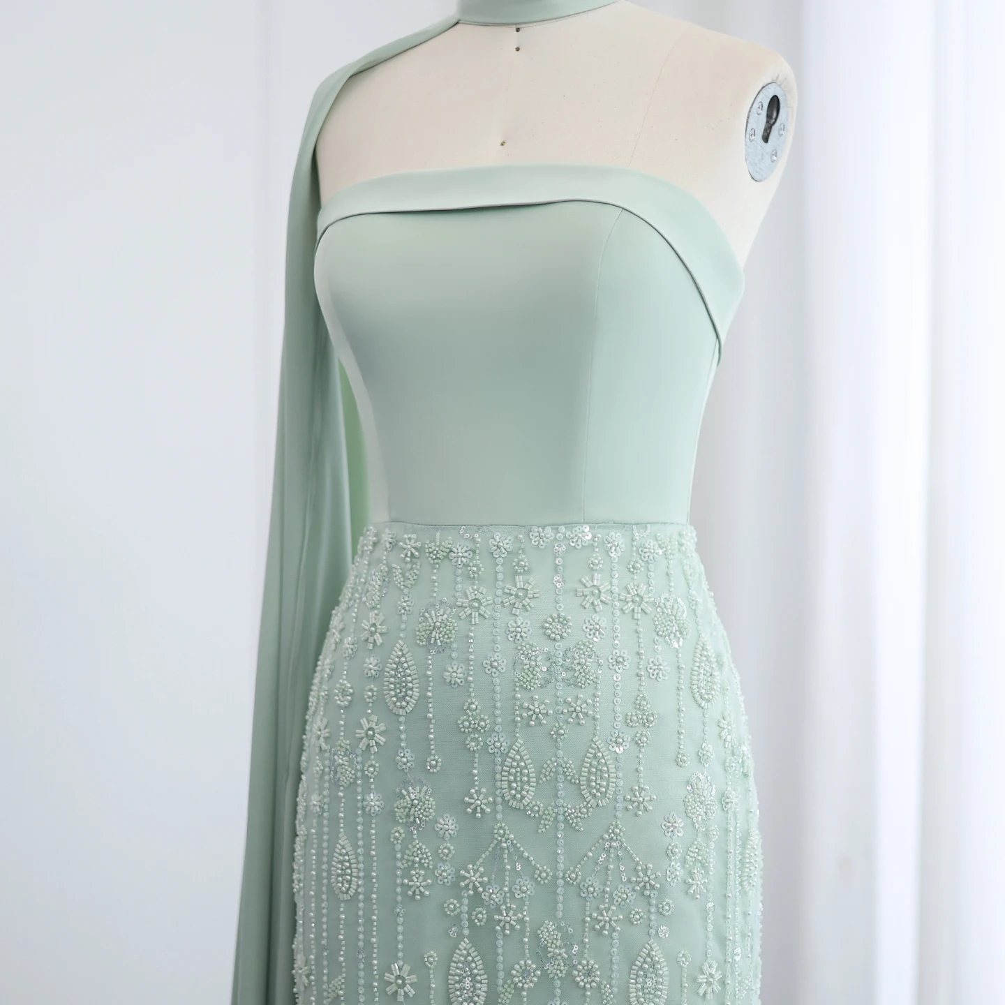 thyme green dress Hailey Satin Maxi Dress with Neck Scarf