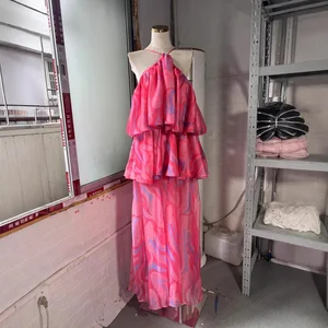 Factory Wholesale 2026 Spring Summer Midi Dress Women Helter Vintage Sleeveless Cascading Ruffles Layers Casual Beach Dress