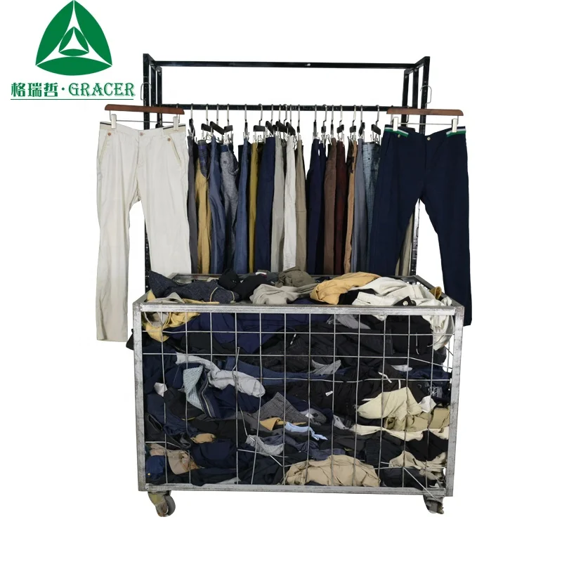 Branded Used Men's Casual Cotton Pants Second Hand Clothes in UK High Collar Small Size for Adults 45kg MOQ Clean Condition