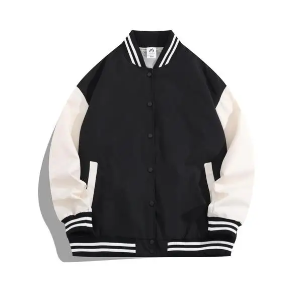 Oversize Leisure Custom Patch Embroidery Leather Sleeve Baseball Letterman Varsity Jacket for Men Plus Size Sweater Bomber Coat