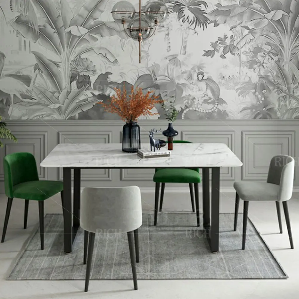 Luxury Kitchen Italian Modern Dining Table Set High Gloss Faux