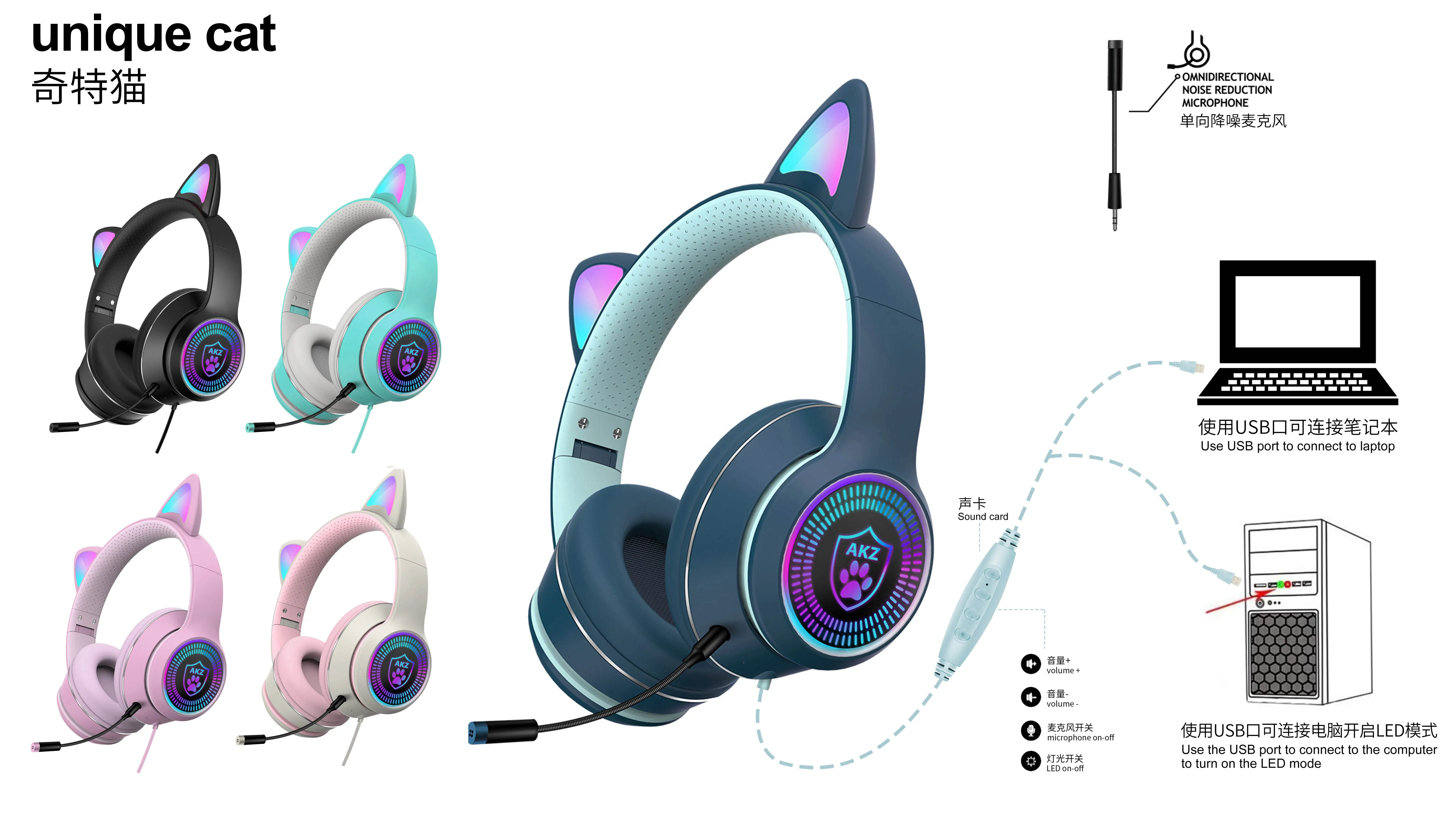 Over-ear Bt 5.0 Surround Sound Cat Ears 