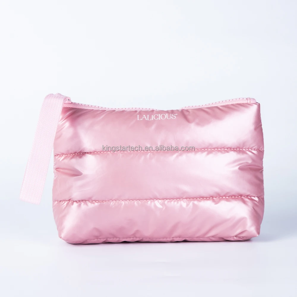 OEM Customized Travel Nylon Padded Makeup Bags Quilted Beauty Pouch Zipper Organizer Cosmetic Bags for Outdoor details