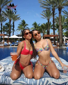 MLY Swimwear Brazil Bikini Sexy Red Thong Warp Knitted Swimwear Fabric Bikini Sets Bathing Suits